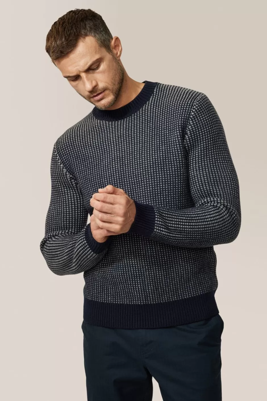 Men Good Man Brand Knitwear | Two-Tone Crew Sweater | Merino Wool