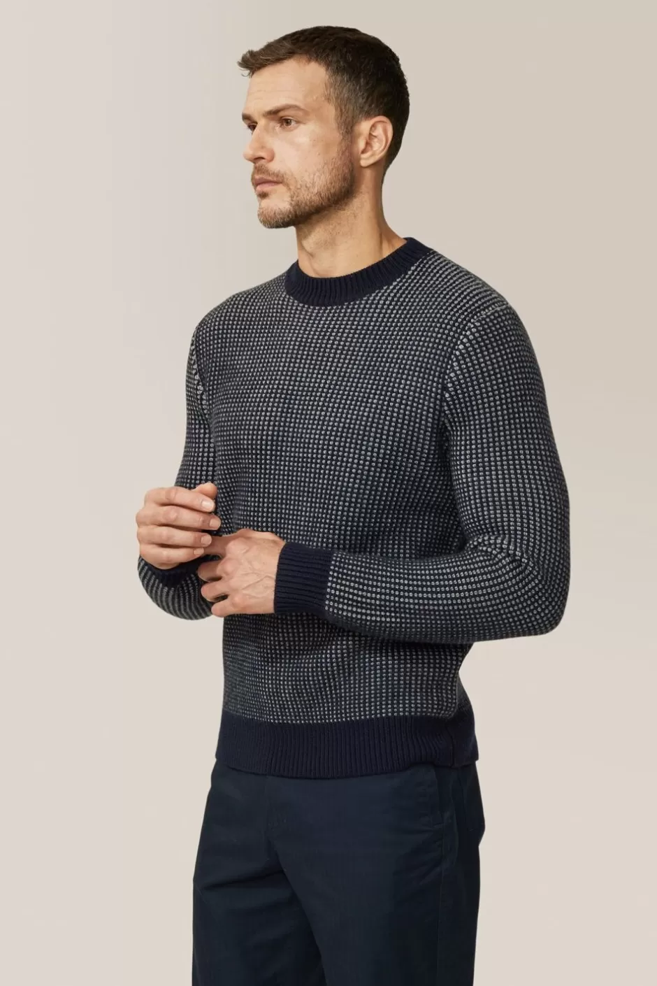 Men Good Man Brand Knitwear | Two-Tone Crew Sweater | Merino Wool