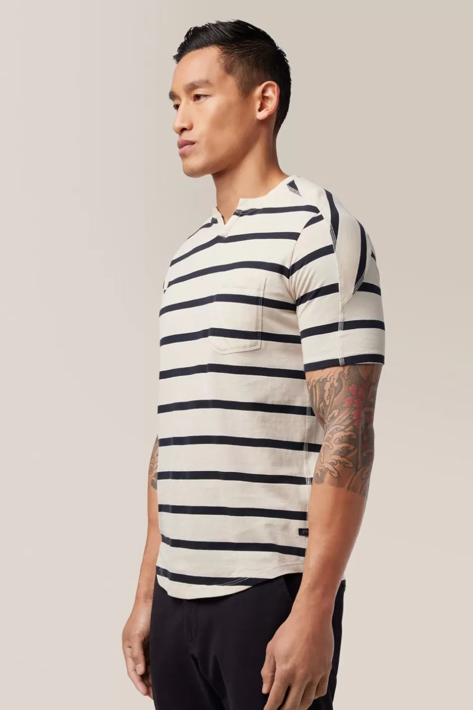 Men Good Man Brand Tees | V-Notch T-Shirt | Striped Premium Jersey Cotton